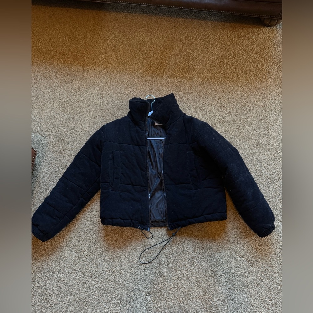 Princess Polly Black Corduroy Zip Up Puffer Jacket